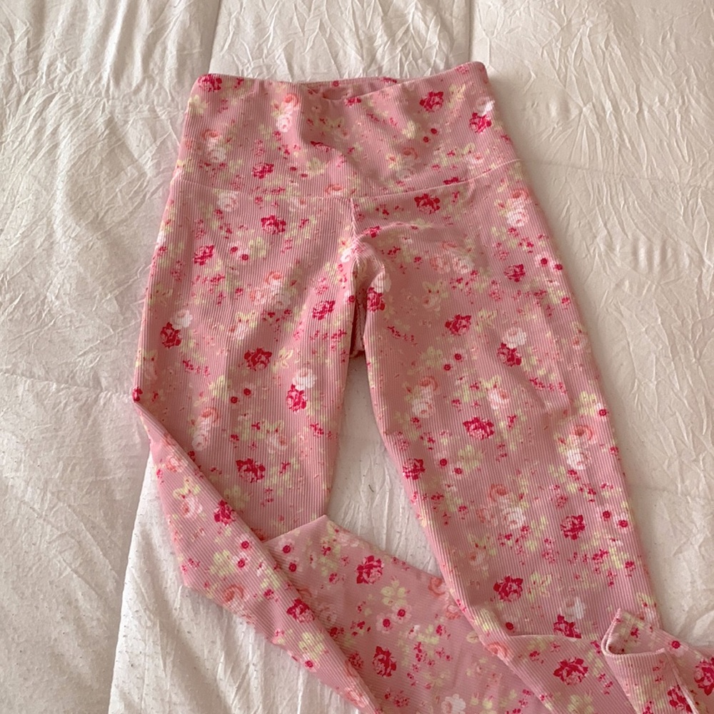 pink flower print leggings